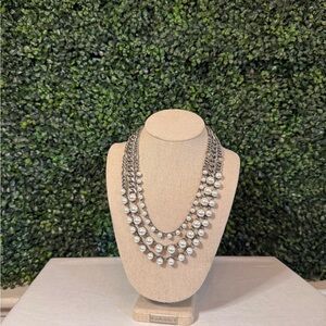 Cabi Elegant Silver and Faux Pearl Layered Necklace